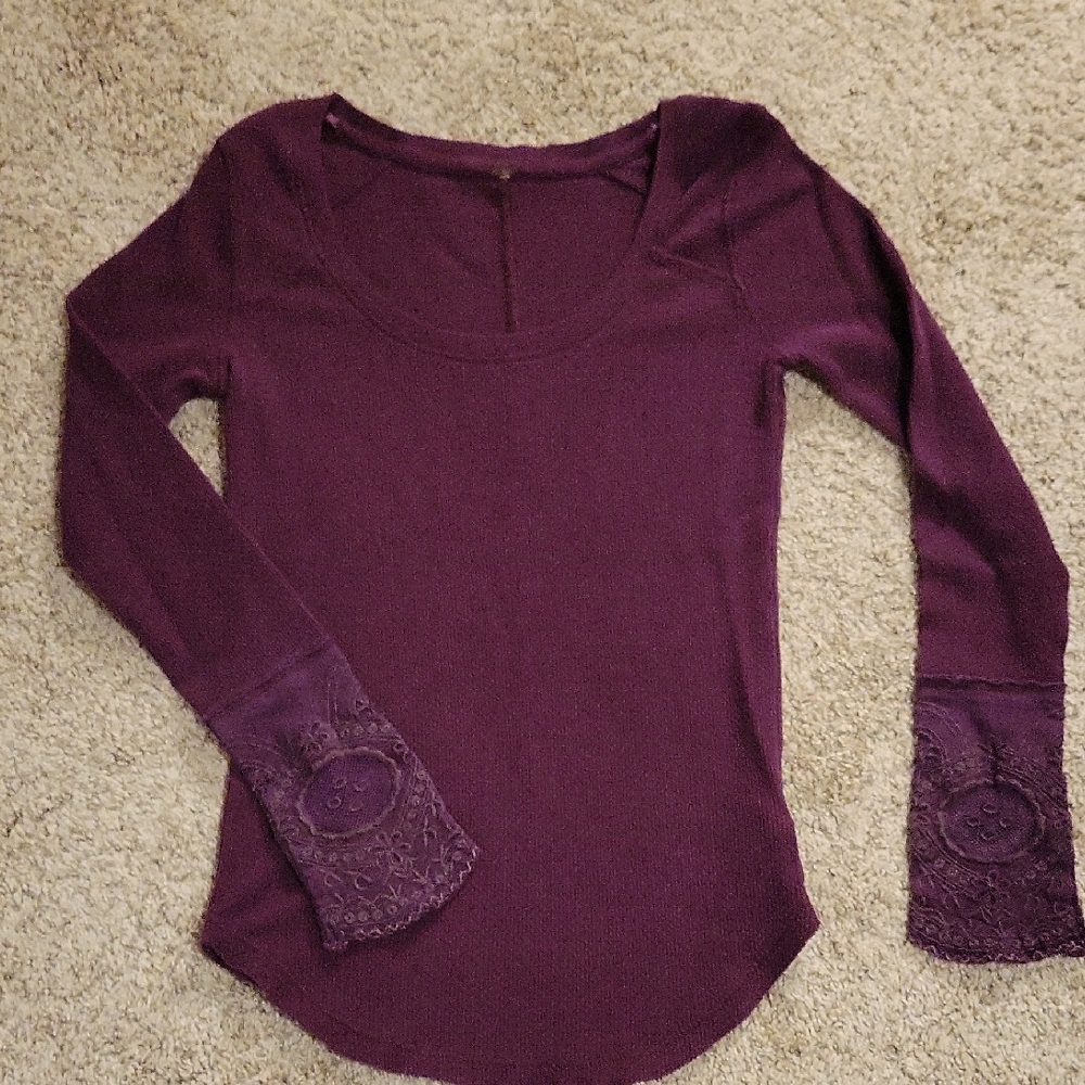 Free People Elegant Women's Long Sleeve Top in Rich Purple